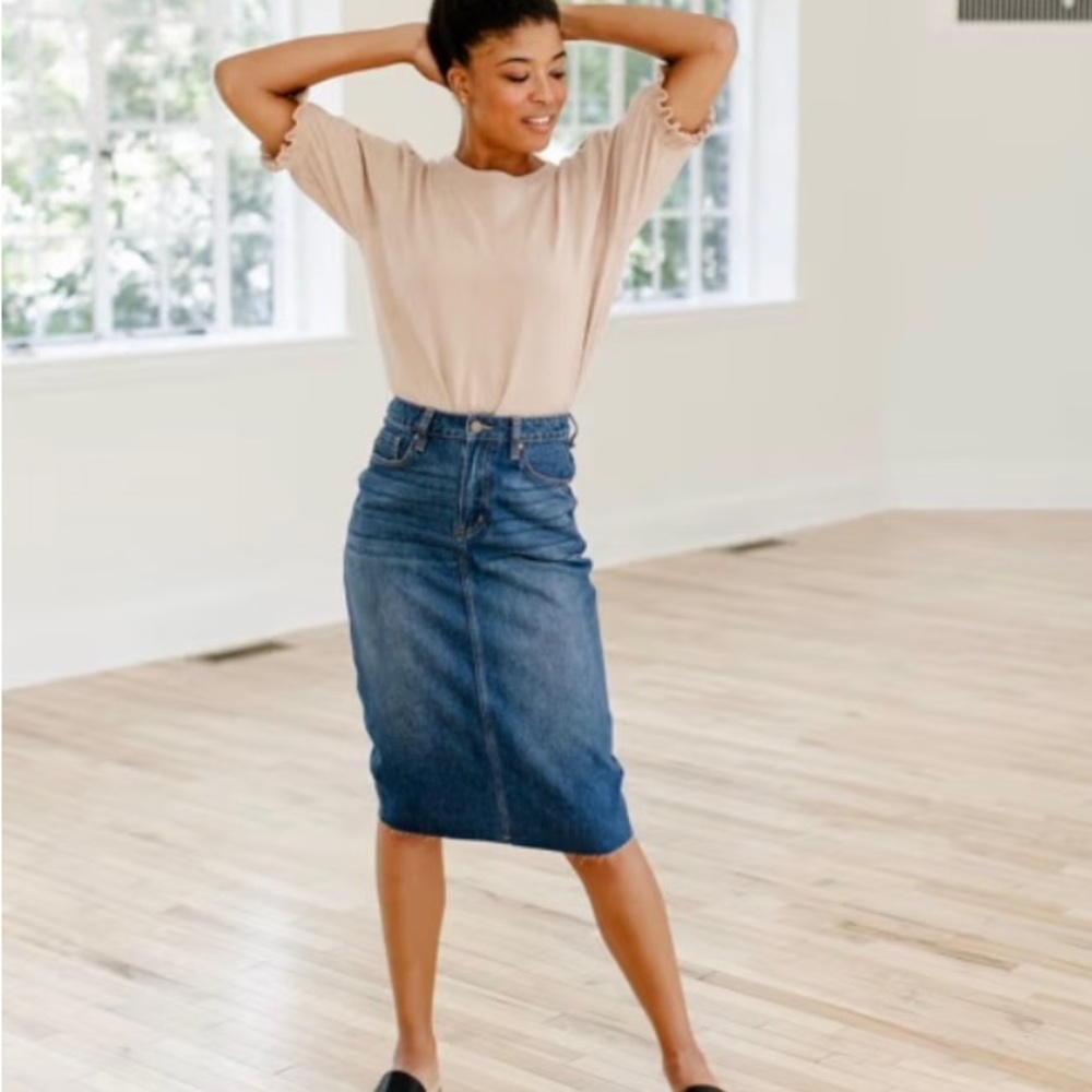 NEW Classic High Rise Denim Pencil Skirt Rae The Main Street Exchange